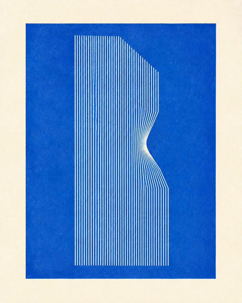 blue contour: vertical line figure silhouette, geometric curve