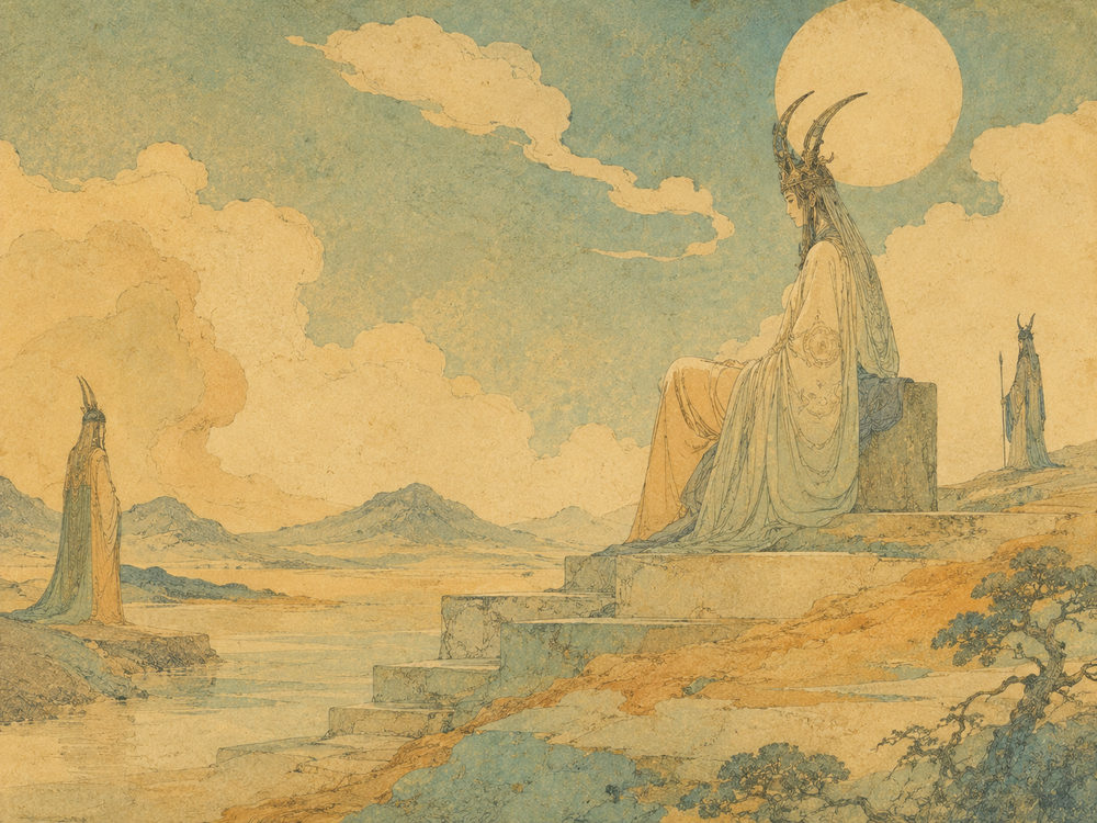 celestial guardians: nouveau fairytale, teal gold fantasy, mystical sun moon living room