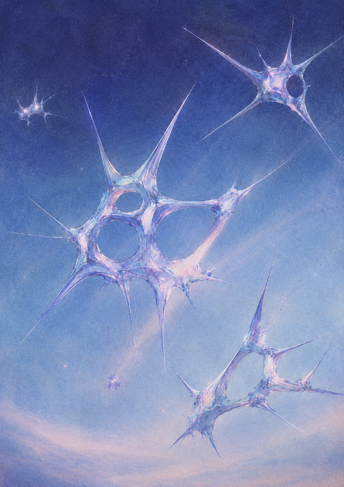 celestial stars: cosmic blue, glowing crystal star, dreamy sci-fi bedroom
