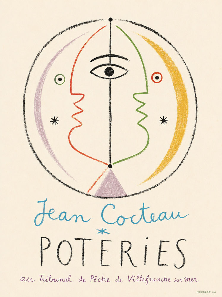 cocteau poteries: line drawing faces, mid century modern, minimalist sketch, gallery