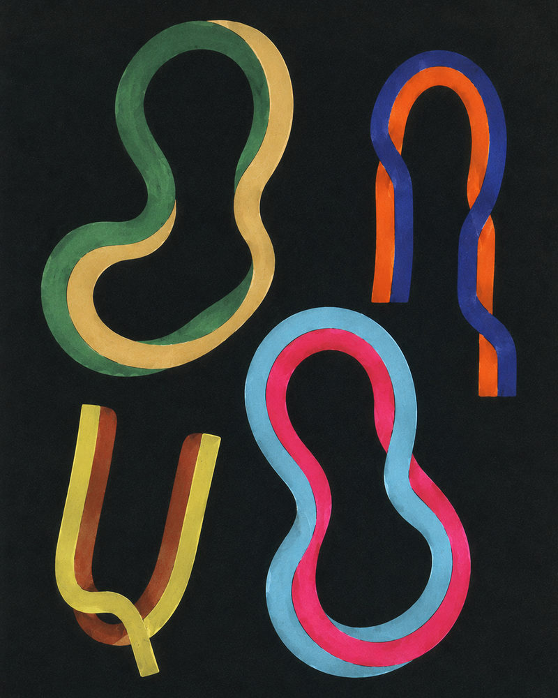 color ribbons: colorful curved loops, bold modernist, eclectic living room