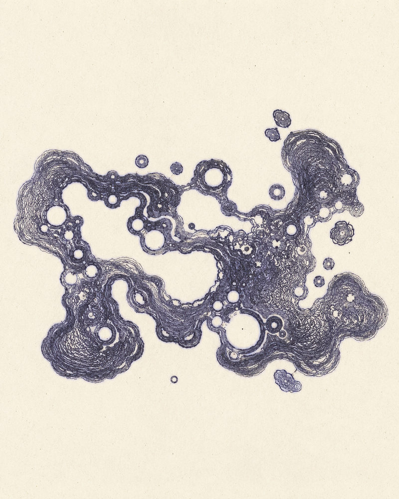 contour bloom: topographic contour, indigo violet on cream, minimalist organic shapes