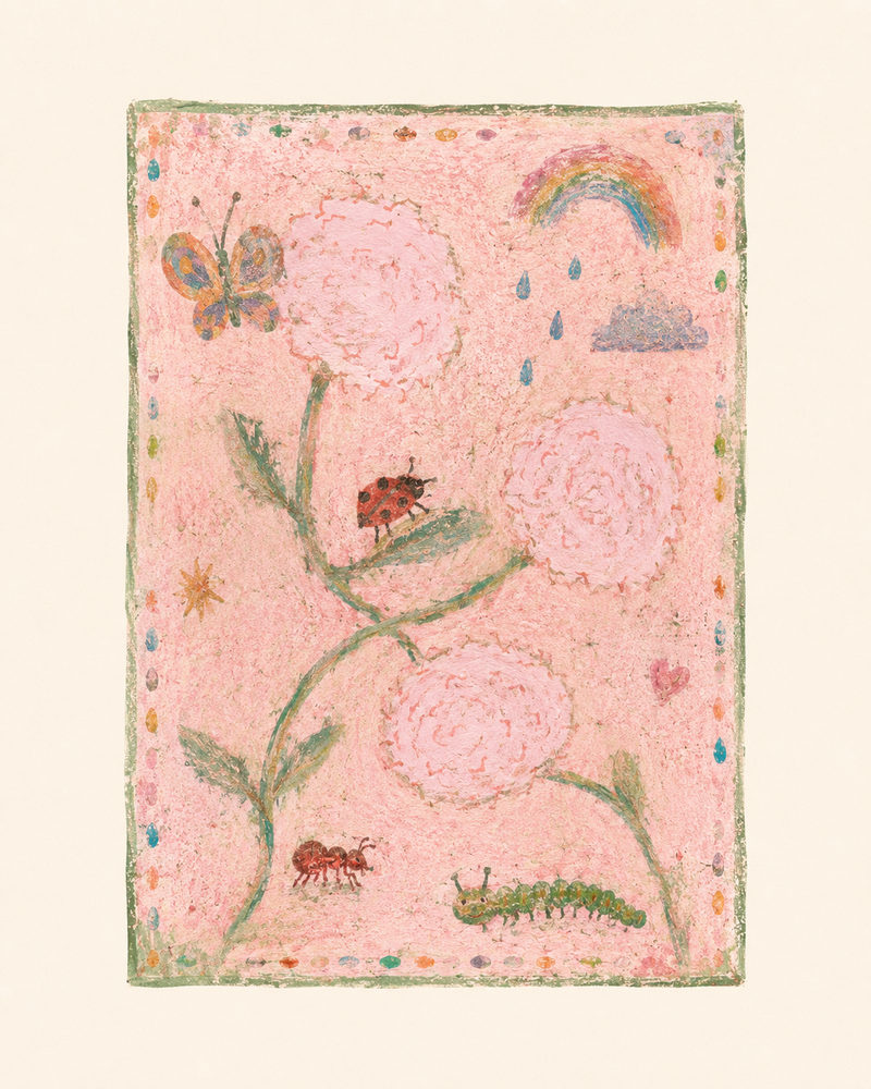 critter garden: whimsical pink garden, naive critters & flowers, cottagecore nursery
