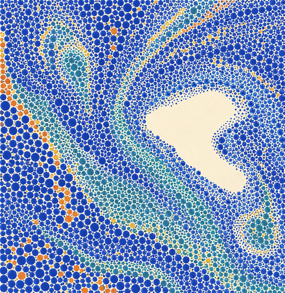 dot chevron: blue orange dot field, color test pattern, modern op square