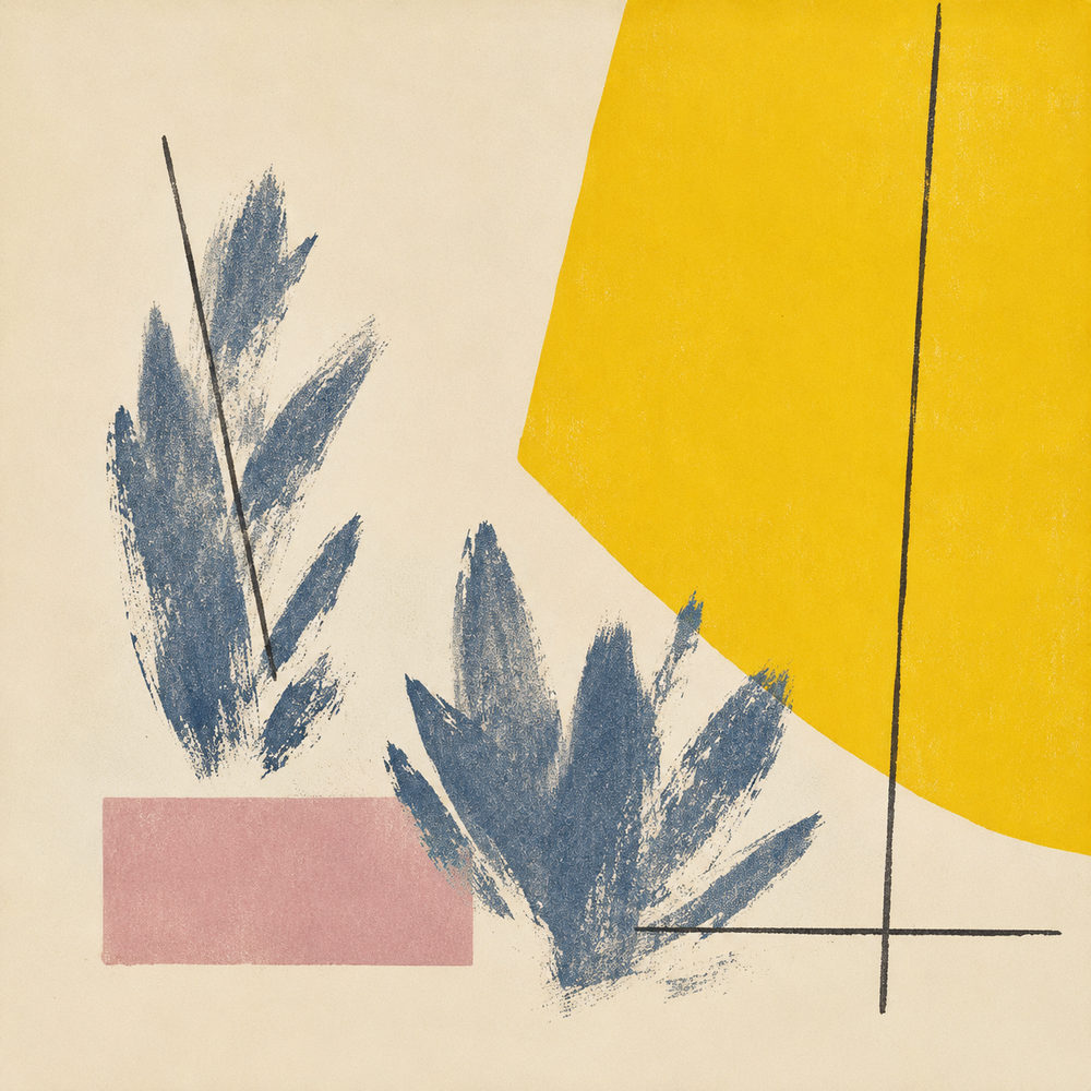 geo brushstrokes: mid century bauhaus, blue yellow pink, minimal geometric