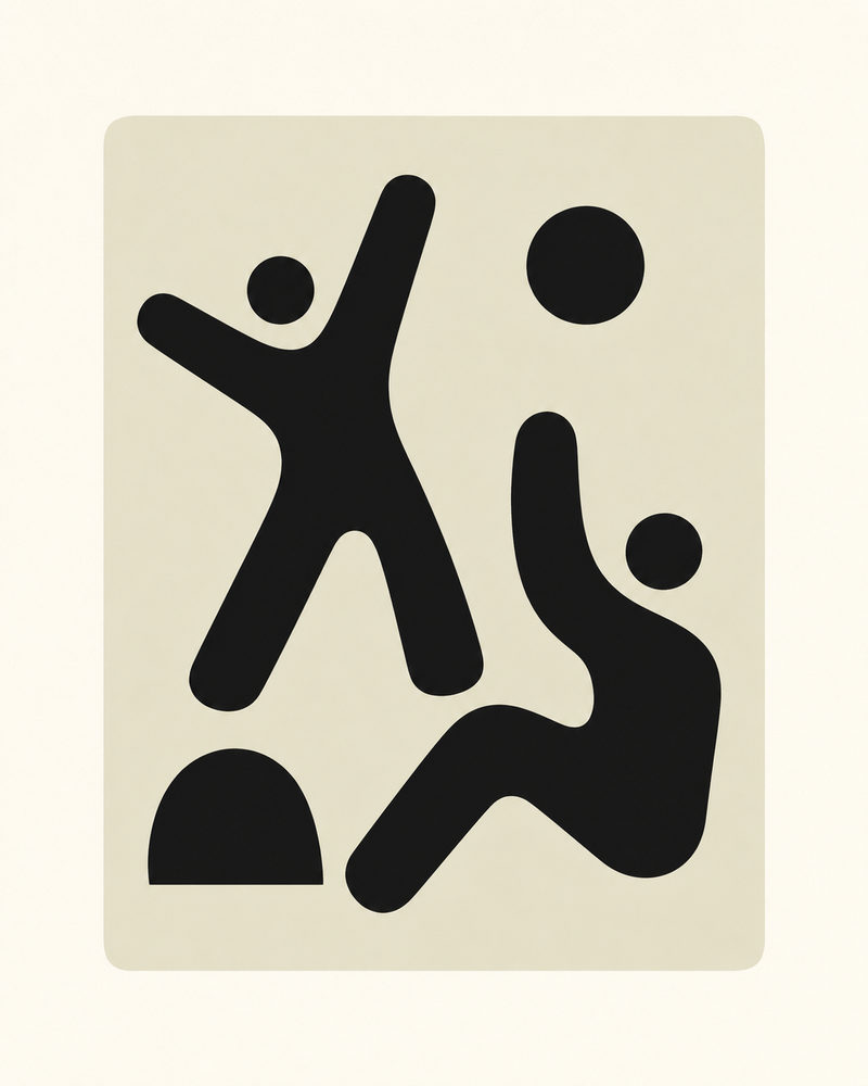 geometric dance: black geometric dance, mid century modern, minimalist matisse cutout style