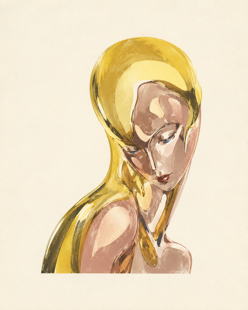 gold deco bust: gold sculpture, 1920s glamour, metallic gold and cream