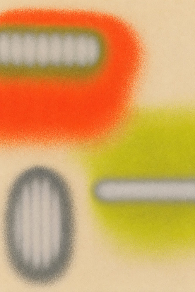 gradient forms: red orange & chartreuse, dreamy retro, soft focus living room