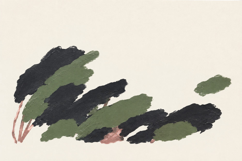 ink canopy: sumi-e tree canopy, sage green coral cream, black ink botanical