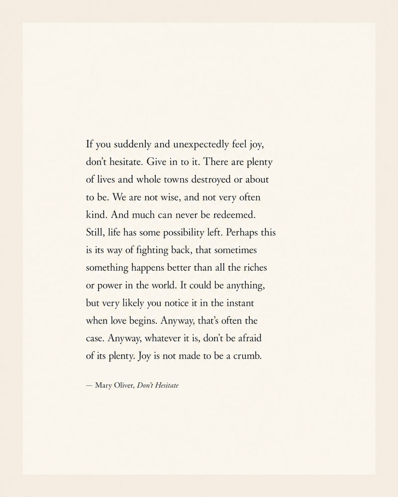 joy quote: mary oliver poem, joy poem typography, minimalist black & white literary