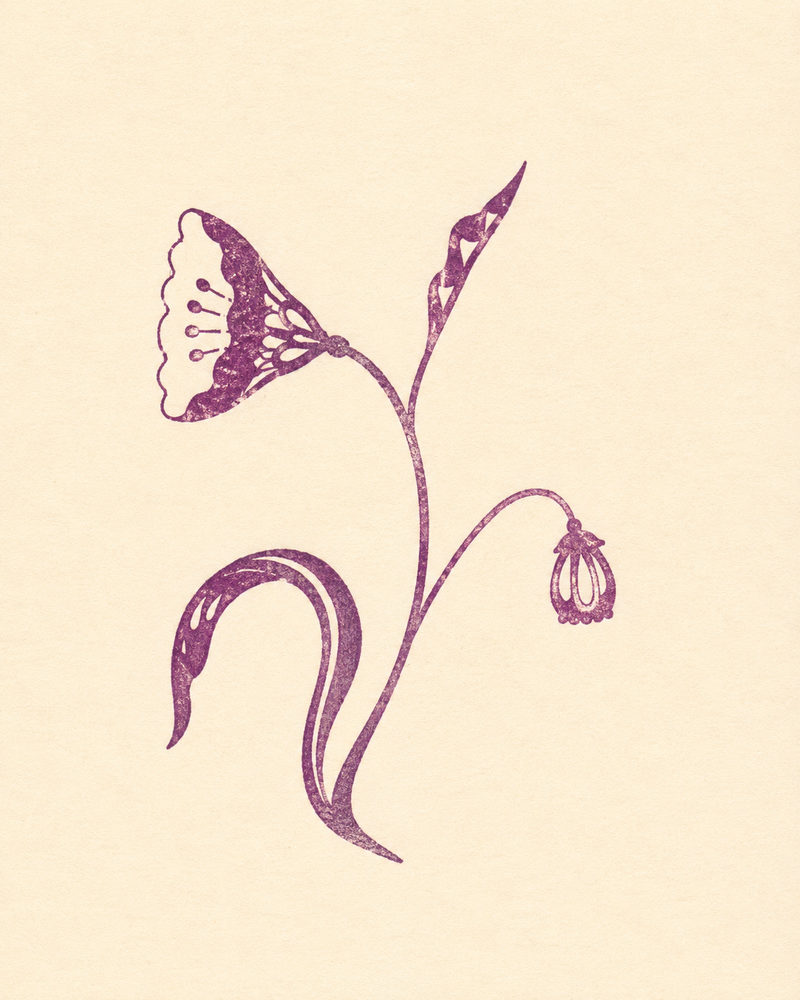 linocut poppy: magenta block, arts and crafts botanical, purple flower relief