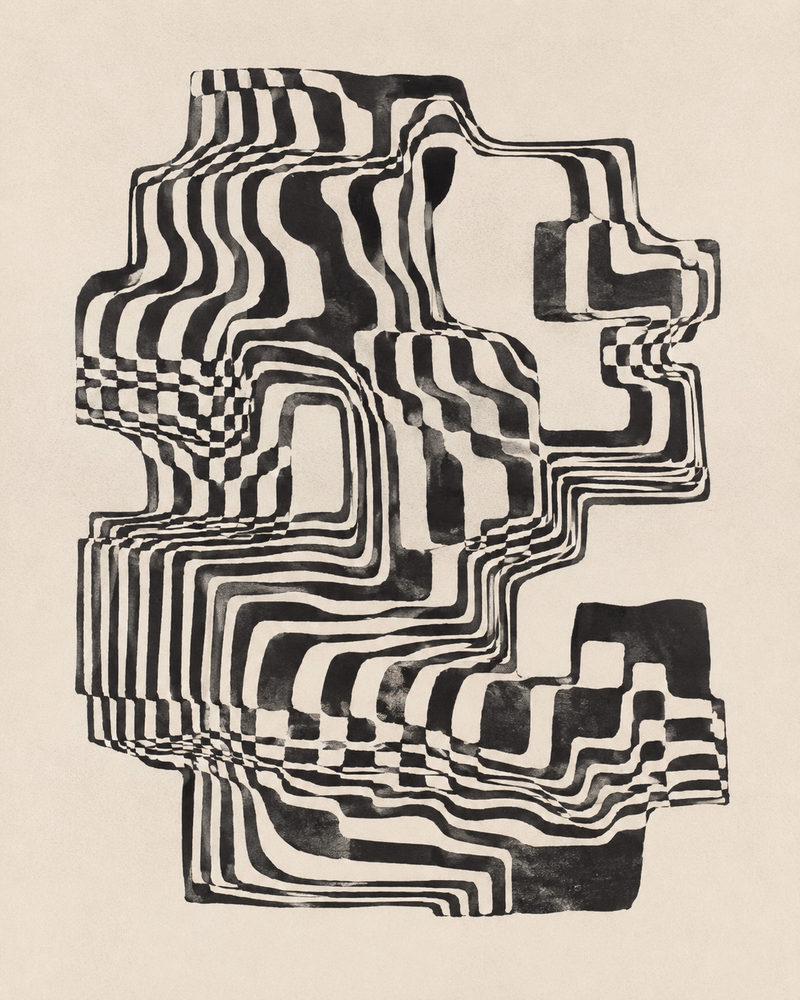 maze lines: black & cream, topographic labyrinth, modern living room