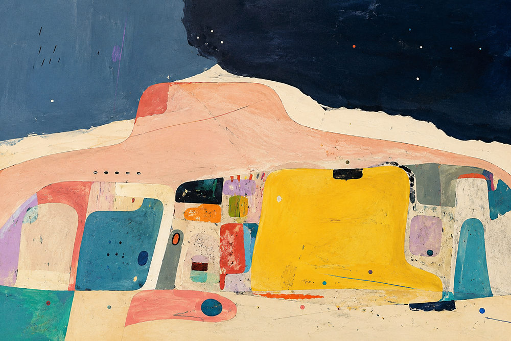 mesa blocks: geometric color block, coral pink and gold, folk modern gouache collage