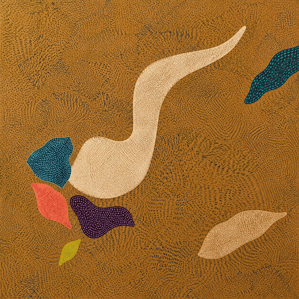 ochre dots: mustard yellow textured, biomorphic organic shapes, warm earthy boho