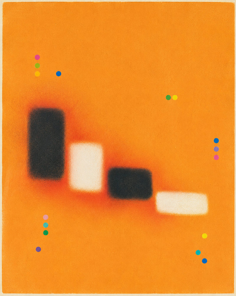 orange blocks: color field, minimalist block, soft focus modern home
