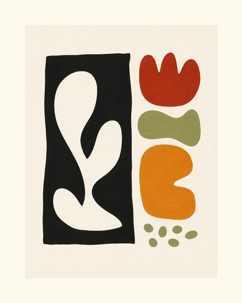 organic cutout: abstract organic shapes, mid century modern, black & red