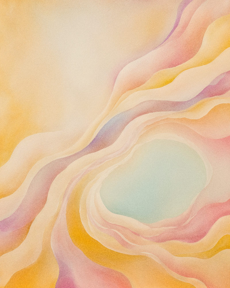 pastel canyon: flowing layered waves, peach lilac and turquoise, soft gradient airbrush