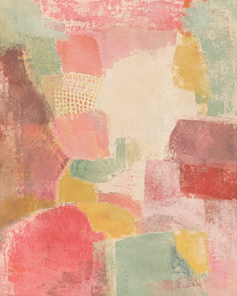 pastel landscape: textured fresco, dusty blush sage, warm contemporary living room