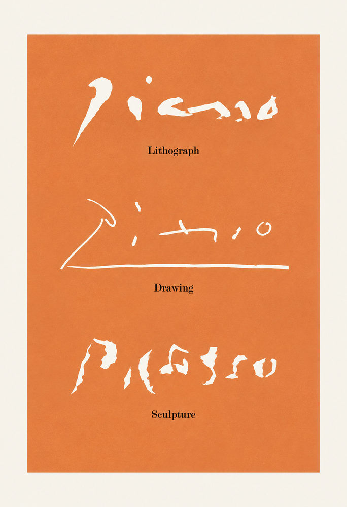 picasso script: mid century script signature, bold orange modern