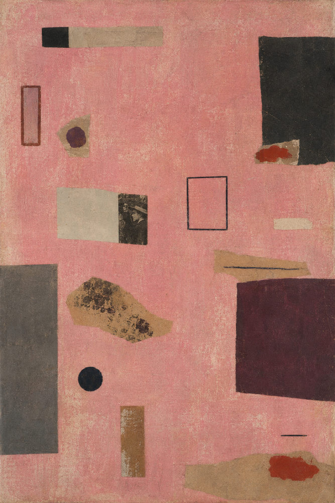 pink collage: dusty pink and maroon, dada bauhaus style, vintage modernist