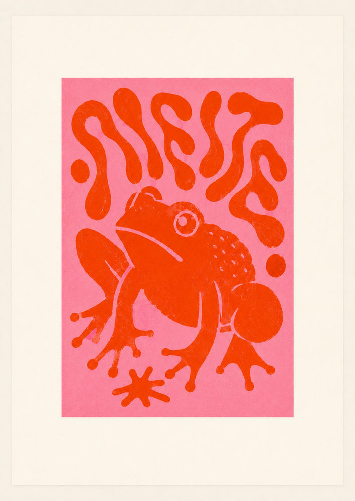 pop frog: bold red & pink risograph, maximalist retro animal
