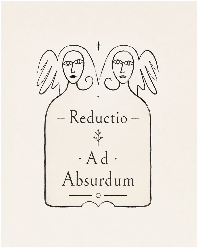 reductio absurdum: whimsical angel line, philosophy typography, minimalist latin quote