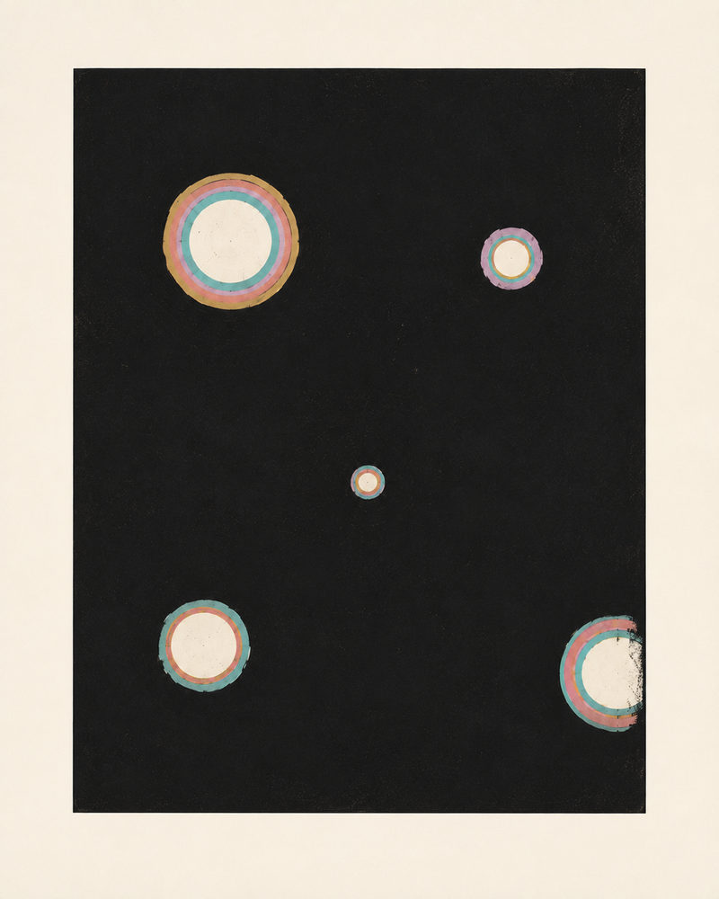 rings on black: kandinsky style, colorful rings on black, mid century modern