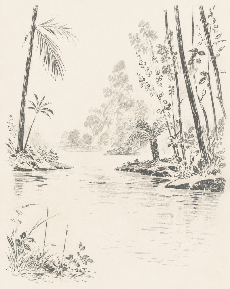 river landscape: chinoiserie cobalt blue, orange thistle, oriental living room