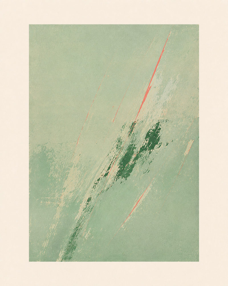 sage coral: sage green & coral, soft brushstroke, calm modern bedroom