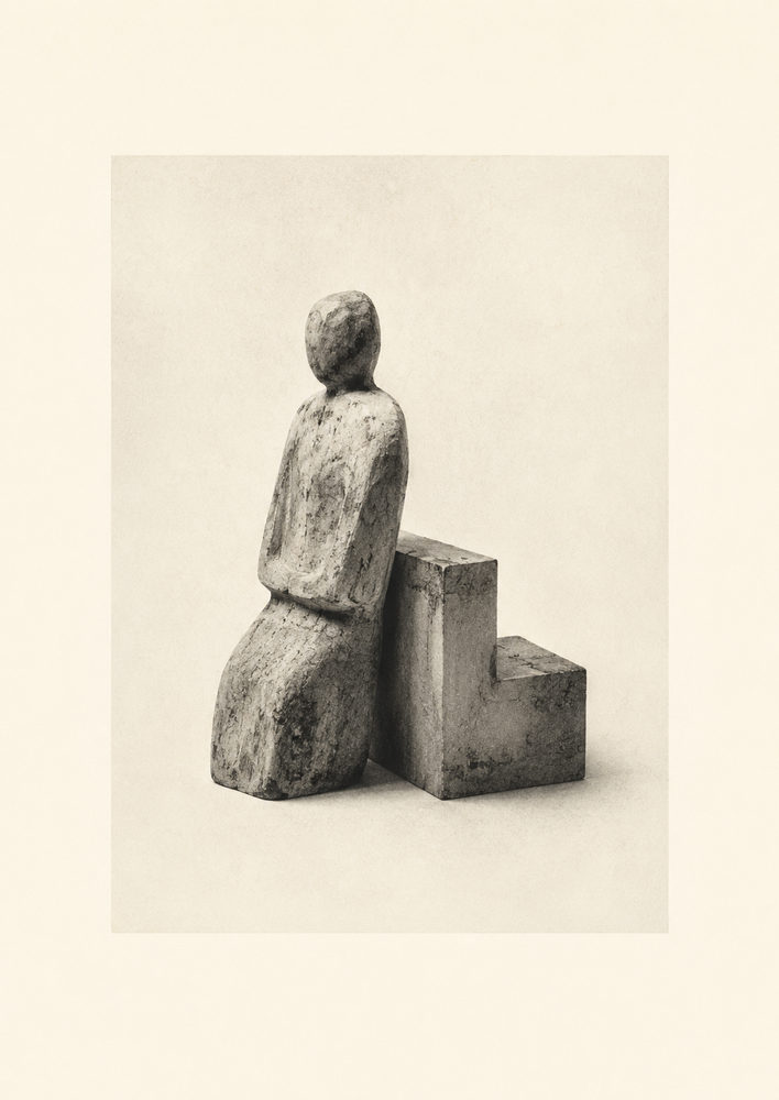 seated figure: faceless figure