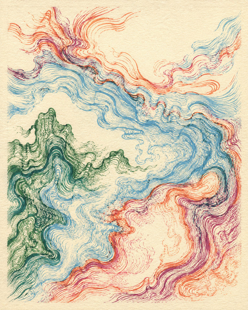swirling currents: colorful line, abstract flow, calm modern living room
