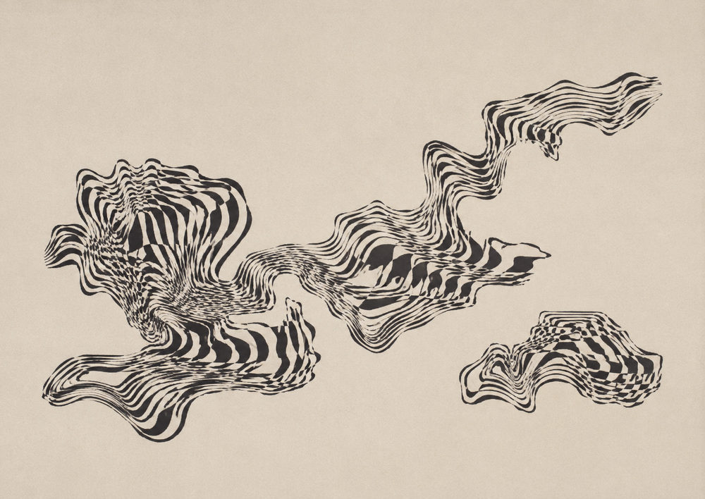 wave forms: black & beige, moiré line landscape, hypnotic monochrome