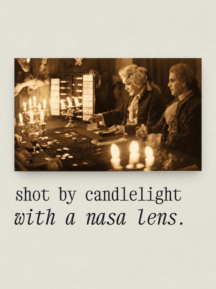 the cover of story 002: kubrick filmed this by candlelight with a lens made for nasa