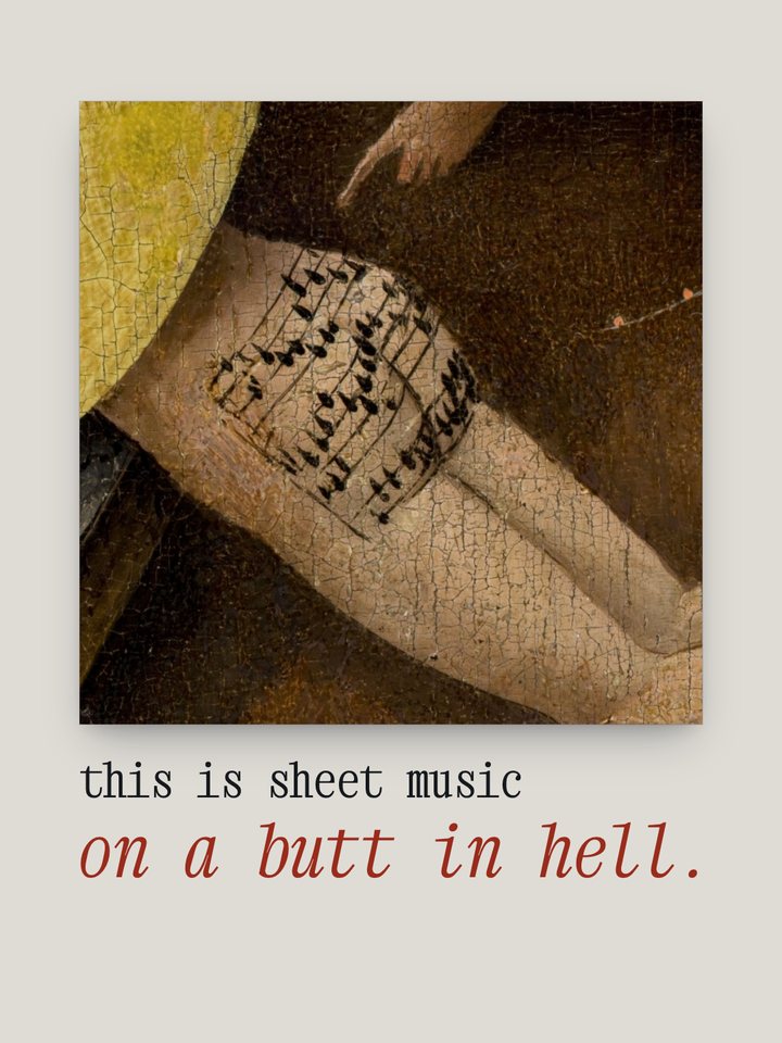 the cover of story 004: there’s a song painted on this man’s backside, in hell