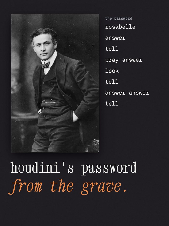 the cover of story 005: houdini gave his wife a password for after he died